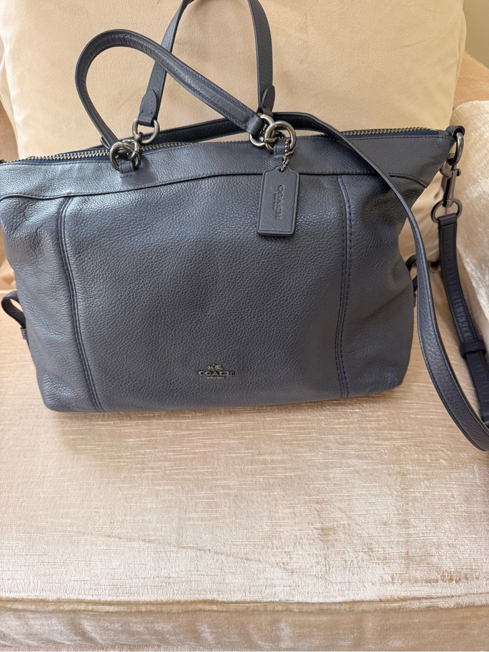Coach Lenox F59325 Pebbled Leather Satchel Midnight Blue gunmetal hardware - Picture 11 of 11